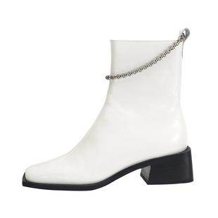 Colorful Creations赵粤同款设计师女鞋真皮秋冬新款方头白色短靴