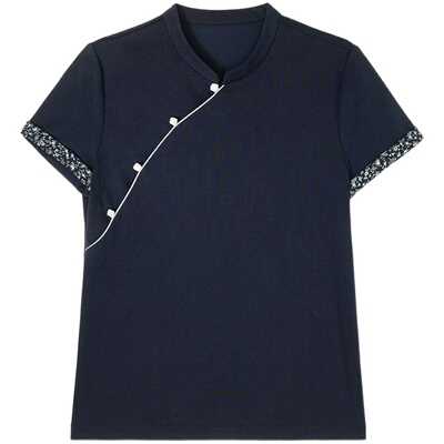 短袖新中式复古文艺针织T恤