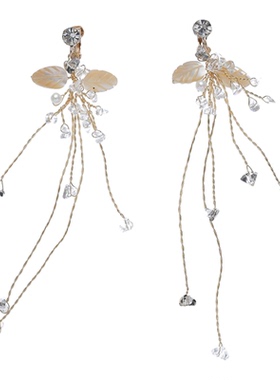 耳环耳夹mini超萌新娘头饰二件套法式仙美婚纱高级感镀金项链美背