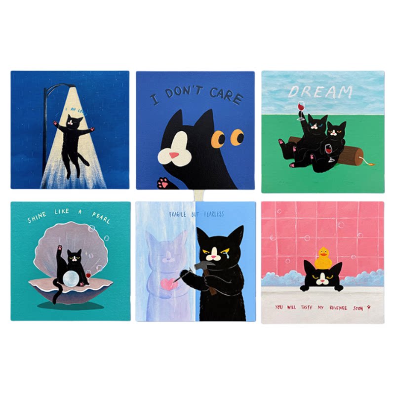 趣味波普风卡通红酒猫咪装饰画