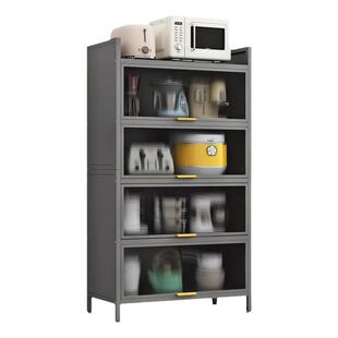 翻盖带门厨房置物架落地多层微波炉烤箱置物柜防尘收纳储藏餐边柜