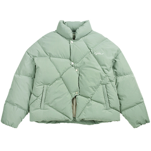 GUUKA浅绿色半高领高克重羽绒服男冬潮 山系情侣加厚廓形外套宽松