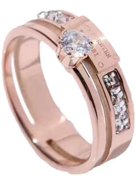 银镀金双排单钻戒指女