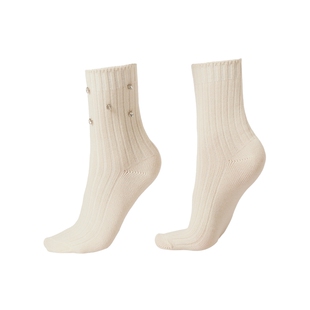 CALZEDONIA卡泽意袜秋冬女士时尚保暖含羊毛竖条纹贴钻短袜DC0599