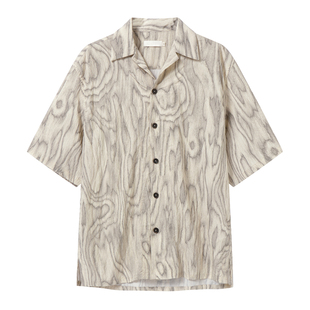 半片花瓣 水墨年轮微皱肌理衬衫 古巴领印花休闲宽松轻薄夏季短袖