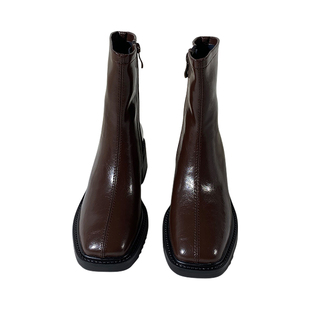 莲花府邸2025冬季短靴欧美马丁靴时尚粗跟方头切尔西靴简约切尔西