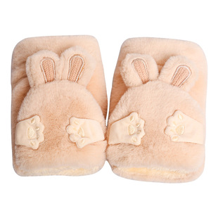 手套女冬季加绒可爱韩版防寒卡通加厚毛绒秋冬半指骑行保暖棉冬天