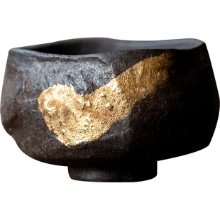 三点水柴烧彩金禅风杯侘寂风粗陶茶具单杯品茗杯创意喝茶杯个人杯