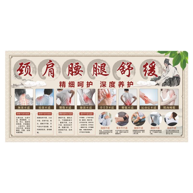 颈肩腰腿痛挂图中医养生馆正骨推拿盲人按摩店背景墙自粘贴画贴纸