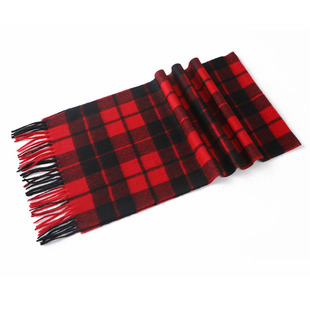 红黑格子围巾男女冬季100%羊毛围脖女士英伦经典格纹情侣羊绒保暖