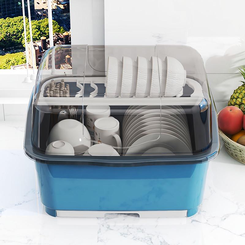 厨房沥水碗柜带盖餐具放碗碟置物箱家用台面多功能装碗筷收纳盒架