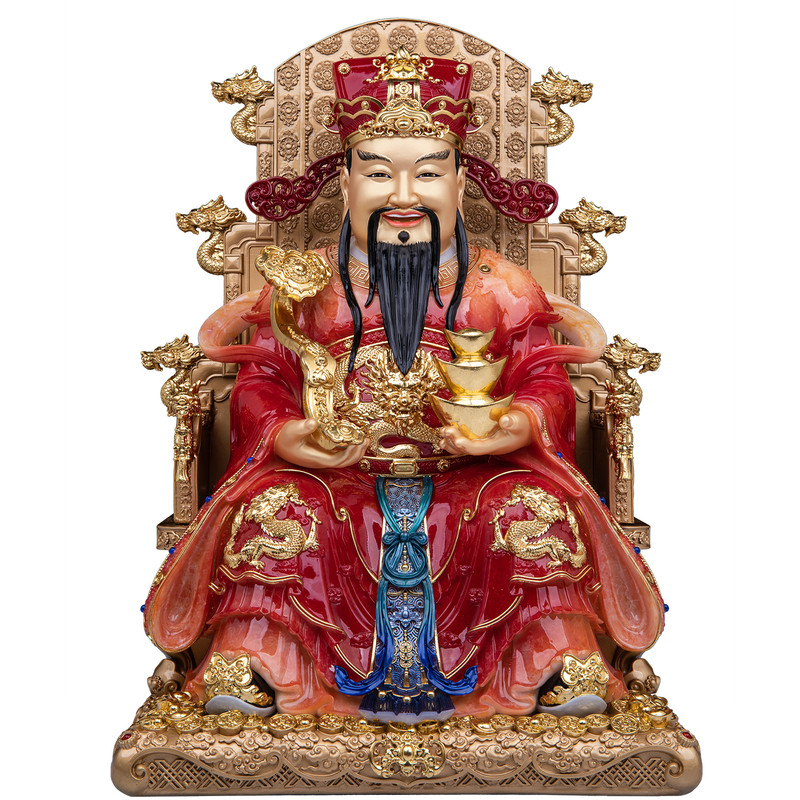 汉白玉石比干财神坐龙椅供奉摆件