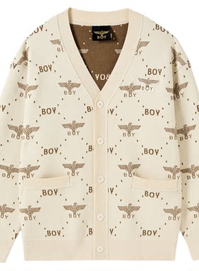 【燕麦拿铁】BOYLONDON26秋冬情侣满印针织开衫毛衣外套N64904