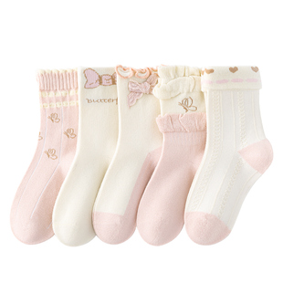 女童袜子儿童春秋款A类无骨中筒袜小女孩宝宝秋冬季纯色加厚棉袜