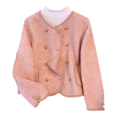 粉色小香风羊毛短款韩版大衣