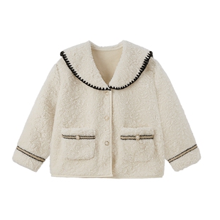 [保暖锁温]女童毛绒外套加绒秋冬款红色小香风儿童防风小宝宝外套