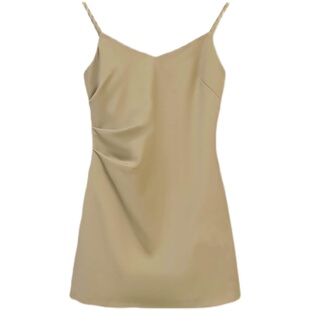 小洒自制V领性感吊带小个子2025春季原创修身气质心机收腰a字裙