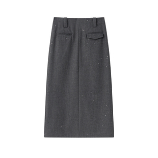 【精英格律】CHICJOJO灰色半身裙女26春新款直筒不规则亮片半裙