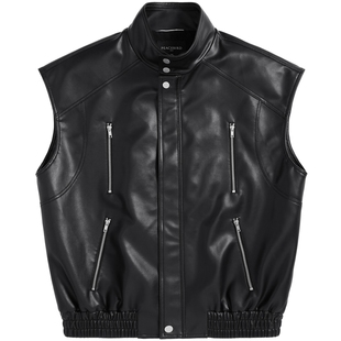 太平鸟男装PU皮马夹冬季时尚机车马甲外套B2BGD4111