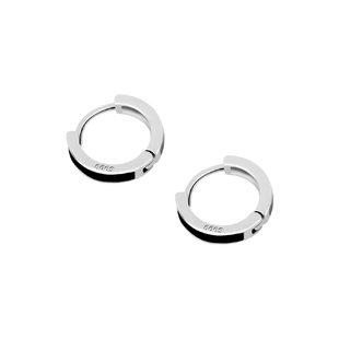 925纯银针黑色耳圈男士养耳洞耳钉单只素圈耳环女睡觉免摘ins耳饰