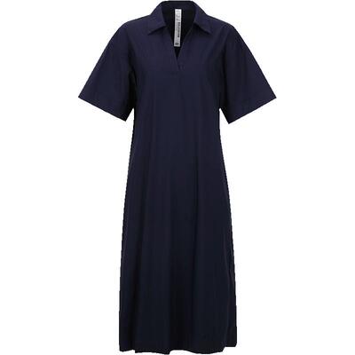 本来BENLAI女士V字翻领衬衫裙女夏季新款棉锦混纺短袖连衣裙