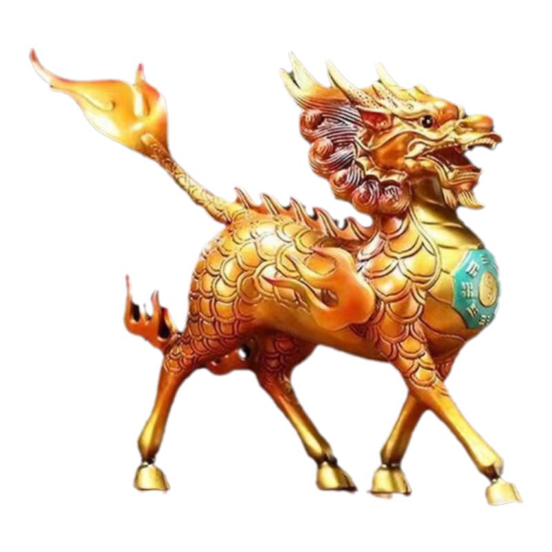 客厅玄关黄铜彩铜招财麒麟摆件
