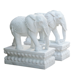 石雕大象天然汉白玉石象看门护院一对大理石动物门口摆件精品包邮