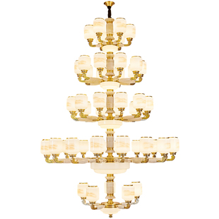 新中式全铜玉石复式楼大吊灯别墅客厅大厅挑空五层大气中山灯具