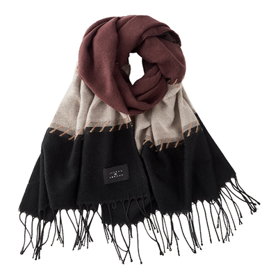 爱堡德时尚复古百搭拼色条纹围巾