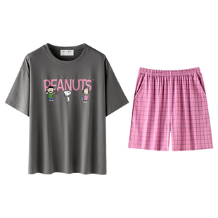 贝妍睡衣女款2025新款夏薄短袖短裤套装史努比凉爽棉家居服可外穿