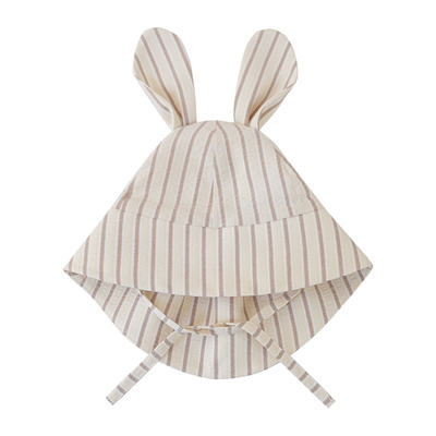 婴儿遮阳帽大帽檐防晒可爱兔耳朵条纹纯棉男女宝宝儿童渔夫帽夏季