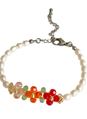 花朵淡水珍珠手链水晶水晶可爱女