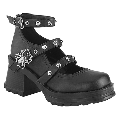 蜘蛛扣后拉链粗跟女鞋