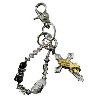 「十字架祈祷之手」原创黑白渐变石珠腰间挂饰品金属配饰包包挂件