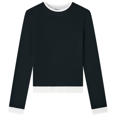 HaloLuu黑白拼色假两件打底衫