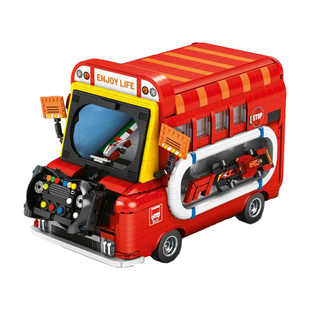 新款小角度复古电动游戏车机小颗粒拼搭积木儿童益智玩具带方向盘