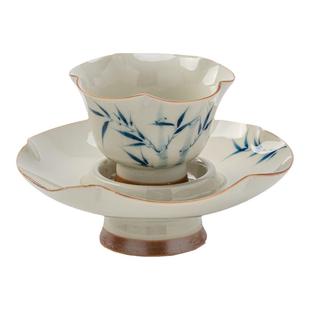 画续草木灰手绘竹子小茶杯杯垫套装主人杯单杯女陶瓷品茗杯单个男