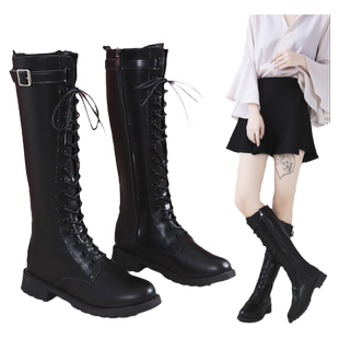 靴子女冬款2025新款马丁靴女厚底百搭中长款加绒中跟高筒靴机车靴