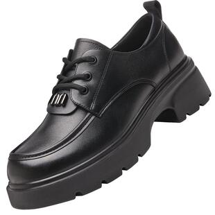 红蜻蜓女鞋秋冬新款鞋子女士厚底增高皮鞋女乐福鞋真皮单鞋牛皮