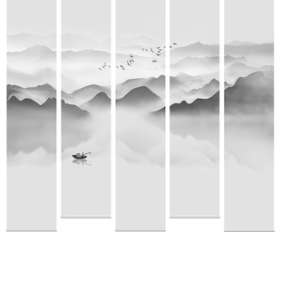 新中式卷帘客厅拉帘软隔断挂帘悬挂山水画布遮阳卧室透光景屏风