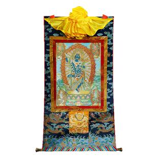 藏村刺绣黑愤怒母唐卡挂画藏式忿怒空行佛母画像客厅背景墙装饰画