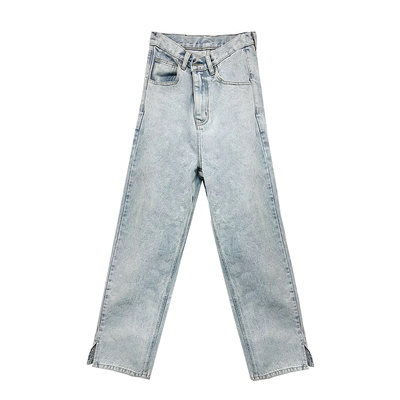 春夏刺芹浅蓝直筒牛仔裤【董洁