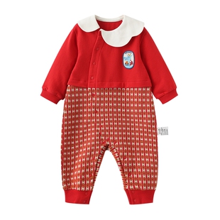 【新年】moimoln小云朵童装春季男宝红色连体衣婴儿爬服哈衣