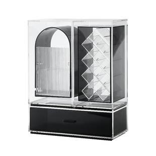 多尔顿化妆品收纳盒黑色亚克力梳妆台ins桌面口红化妆刷抽屉置物