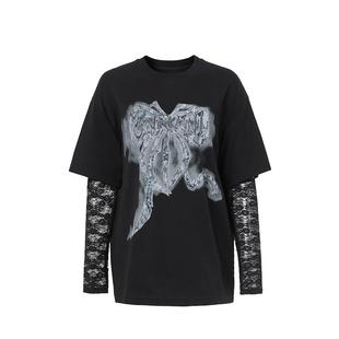 恩瑞妮专柜同款2025冬季新款假两件拼接蕾丝长袖T恤女上衣