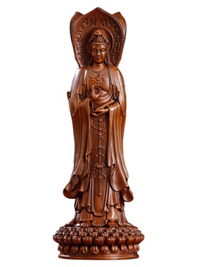 纯铜小号三面南海观音佛像摆件