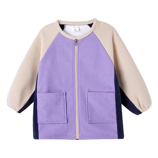 宝宝罩衣长袖拉链灯芯绒美术男女童幼儿园摇粒绒防脏小孩吃饭围兜