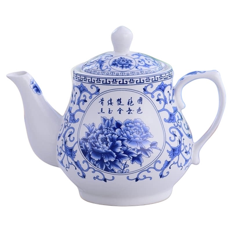 家用陶瓷茶壶大容量凉开水壶客厅大号沏茶壶耐高温过滤泡茶壶青花