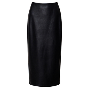 罗衣摩登经典修身哑光黑色皮裙女春简约百搭通勤直筒半身裙12741