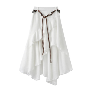 VIVI CATHY2026春夏欧若风高腰不规则荷叶边半身裙女度假蛋糕长裙